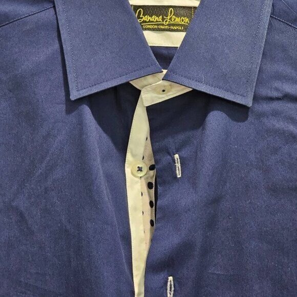 Banana Lemon Long Sleeve Buttoned Dress Shirt - Blue - Medium - Picture 3 of 11